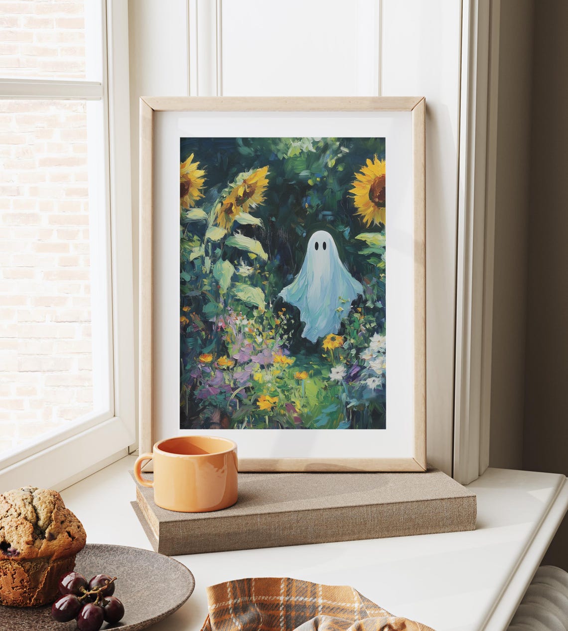 White Ghost Sunflower Garden Dark Green Wildflowers Art Poster - Image 6