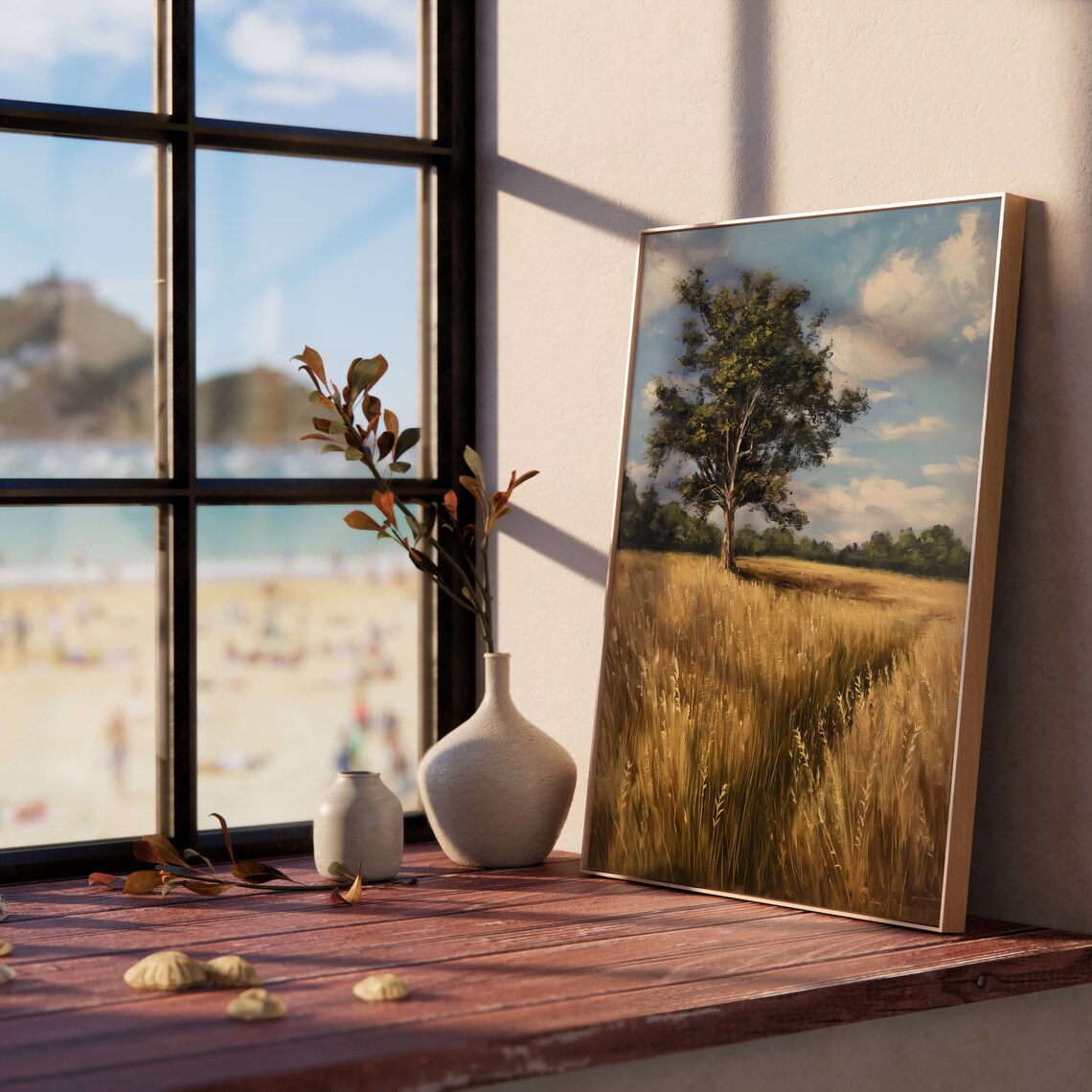 Lone Tree Golden Grain Field Blue Sky Summer Countryside Vintage Poster - Image 5
