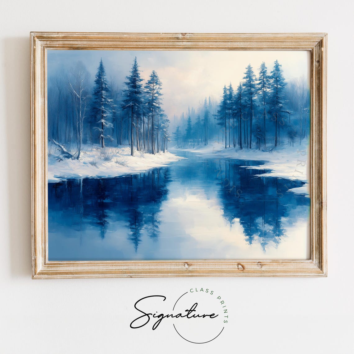 Frozen River Snow Forest Winter Blue Wonderland Landscape Wall Art - Image 2