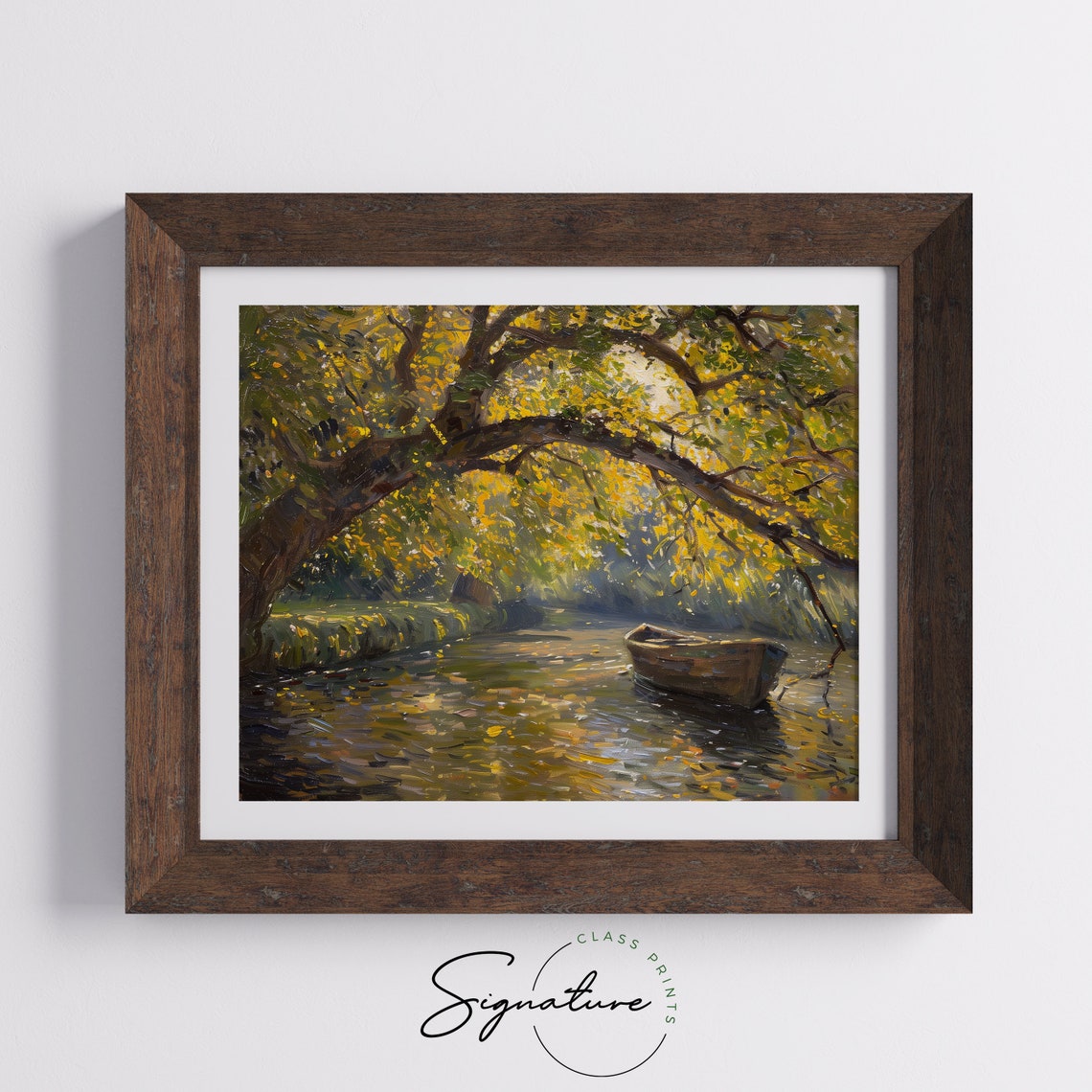 Golden Elm Tree Over Canal With Moored Rowboat Autumn Poster - Image 5