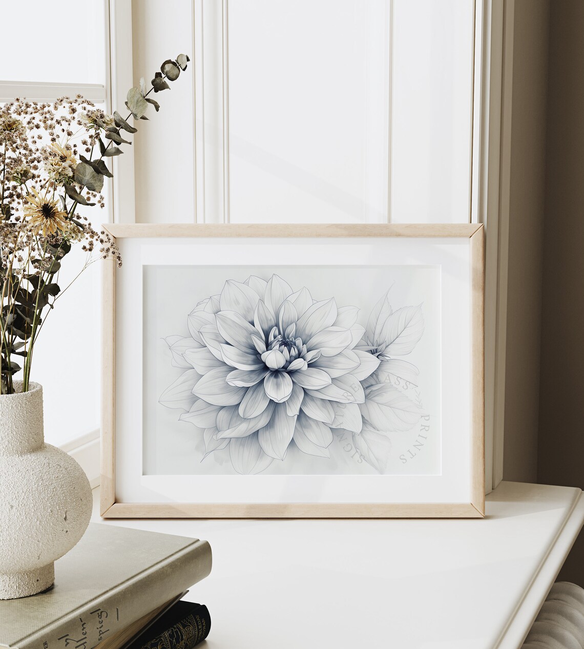 Dahlia Bloom Petal Soft Gray Blue Botanical Illustration Poster - Image 6