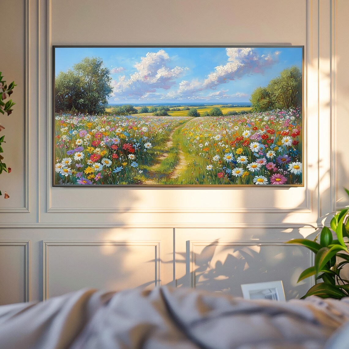 Wildflower Field Path Winding Through Sunny Countryside Frame TV Wall Art - Image 6