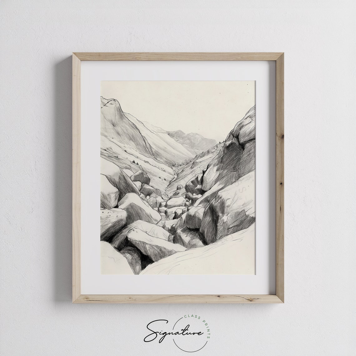 High Mountain Pass Boulder Field Rugged Charcoal Sketch Art Poster - Image 3