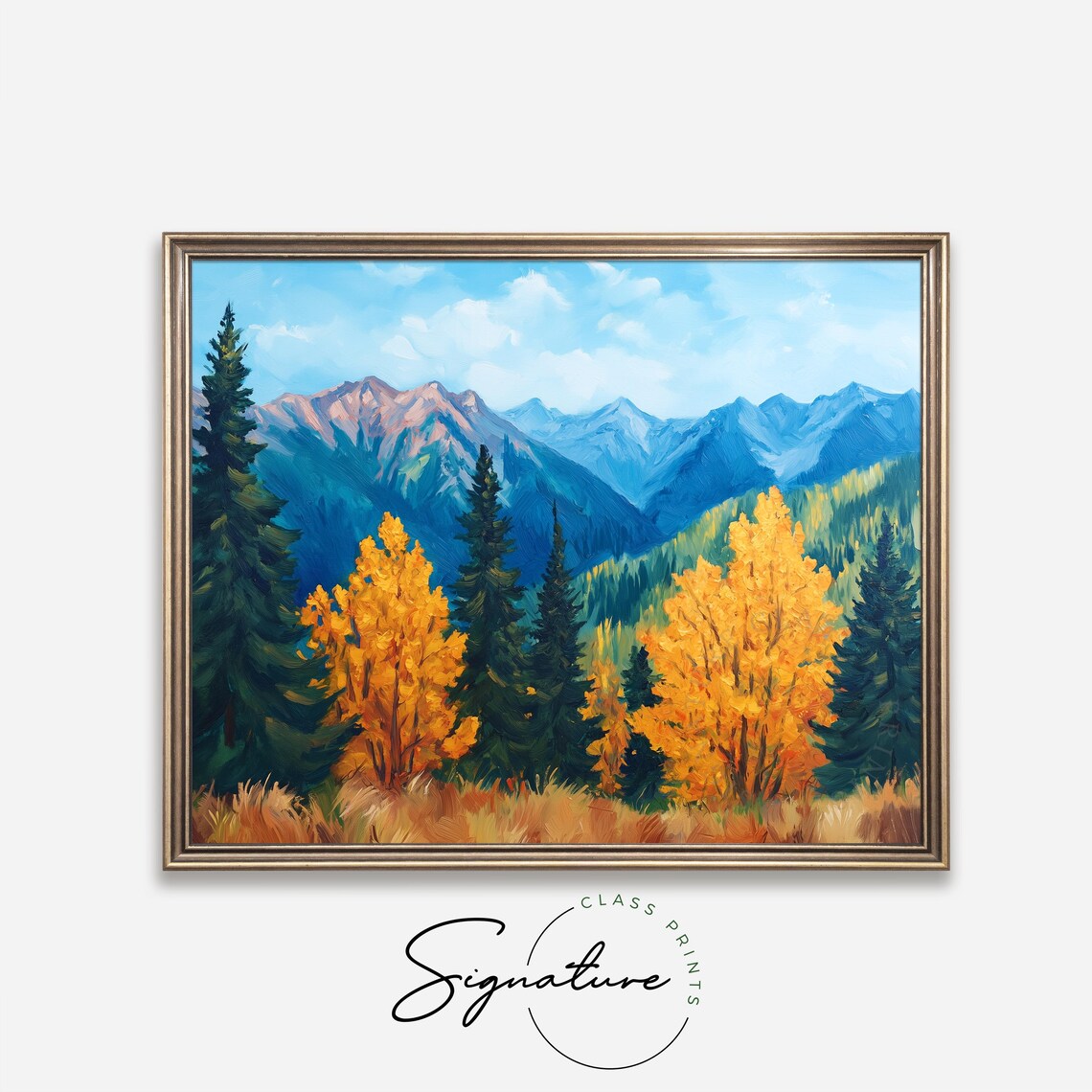 Autumn Forest Mountain View Painting Golden Aspen Fall Landscape Poster - Image 4