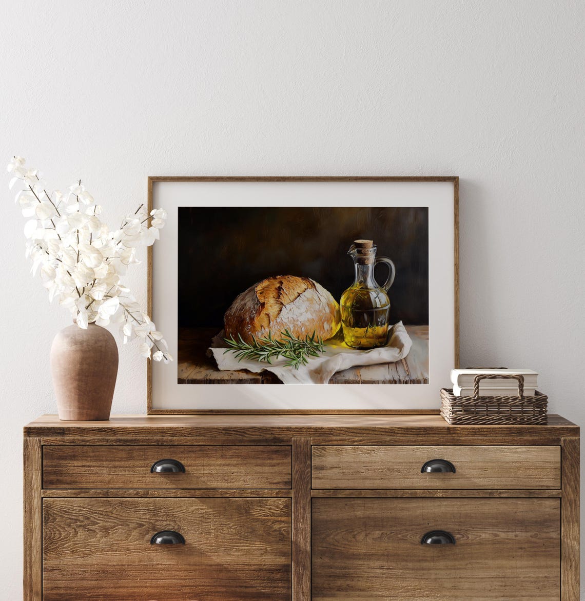 Rustic Bread And Olive Oil Still Life Kitchen Farmhouse Wall Art - Image 3