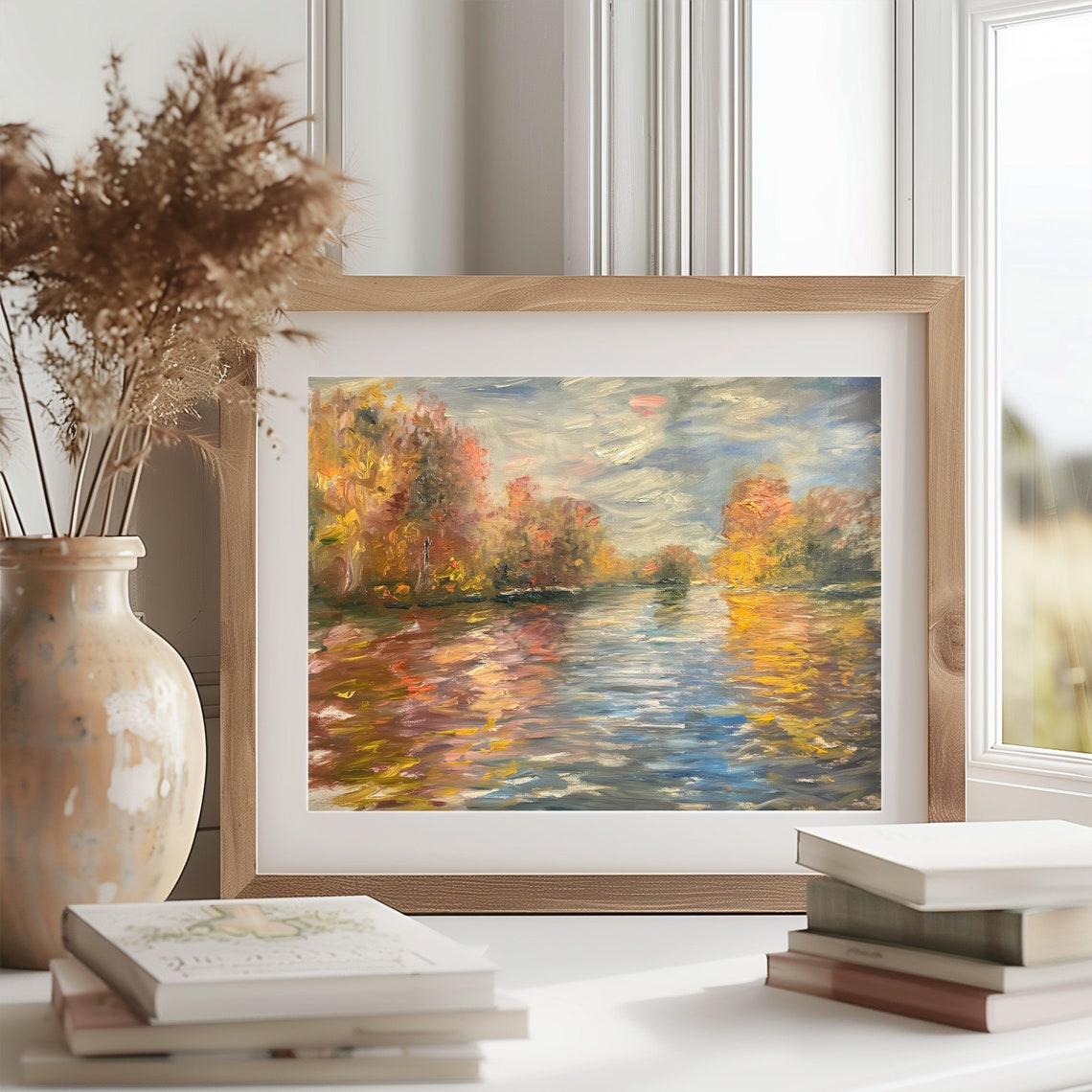 Autumn On The Seine Golden Fall Trees River Landscape Art Poster - Image 2