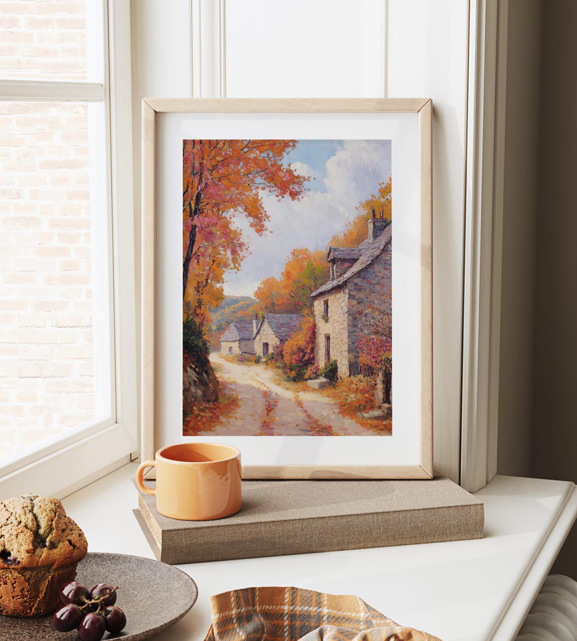 Quaint Village Street Autumn Stone Cottages Fall Village Scene Poster - Image 6