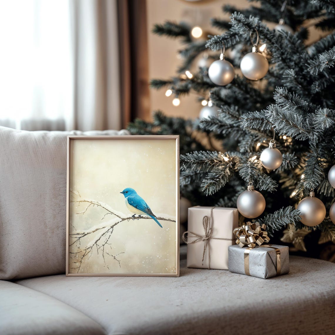 Bluebird Perched on a Snow Covered Branch Winter Bird Poster - Image 5