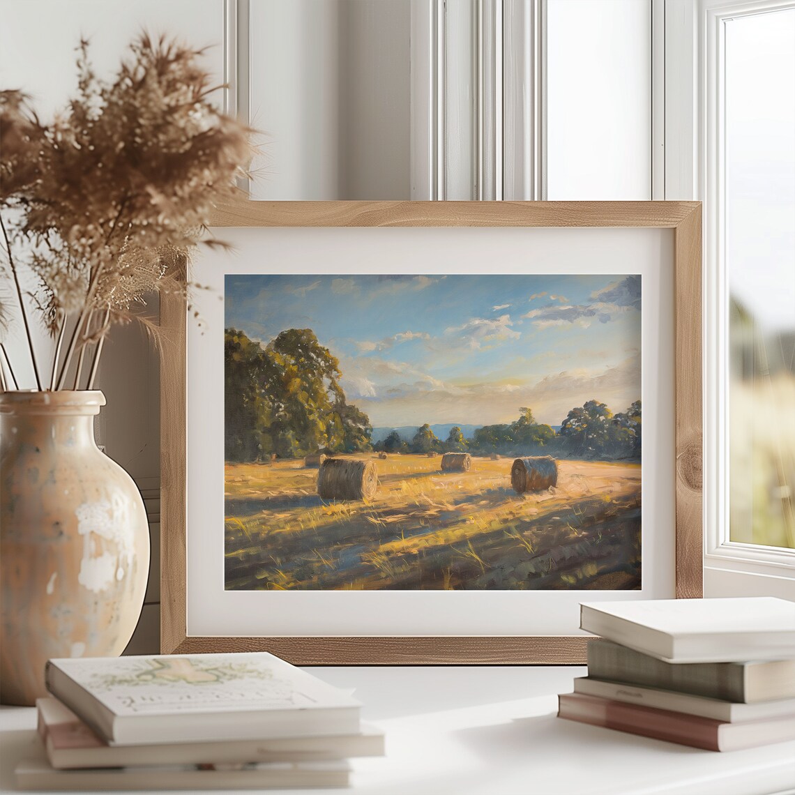 Golden Hay Bales Sunset Farm Field Warm Evening Harvest Landscape Poster - Image 2