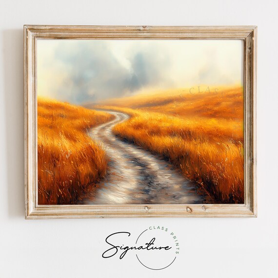 Misty Golden Wheat Field Dirt Path Minimalist Country Wall Print