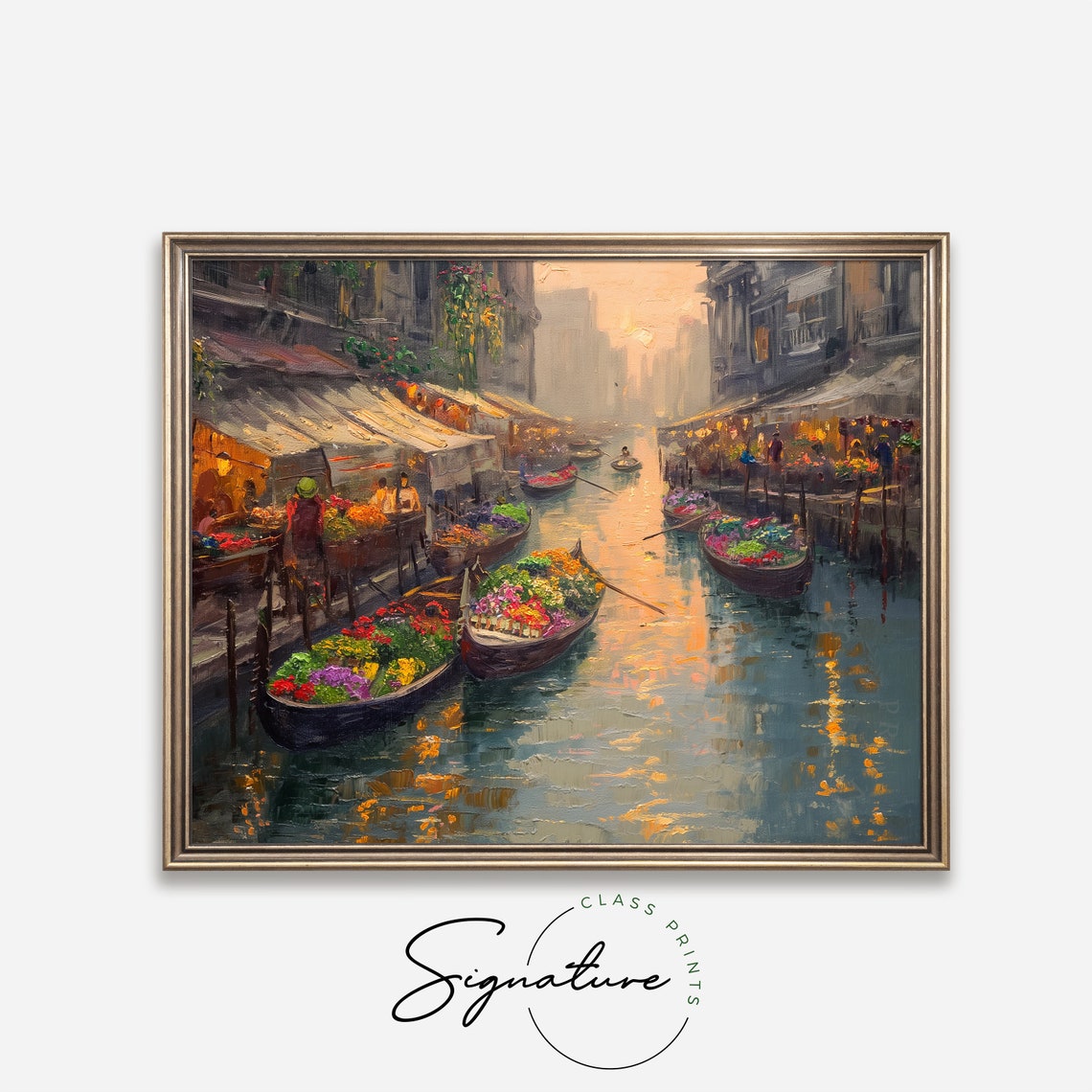 Flower Boats on a Canal at Golden Hour Impressionist Cityscape Poster - Image 4
