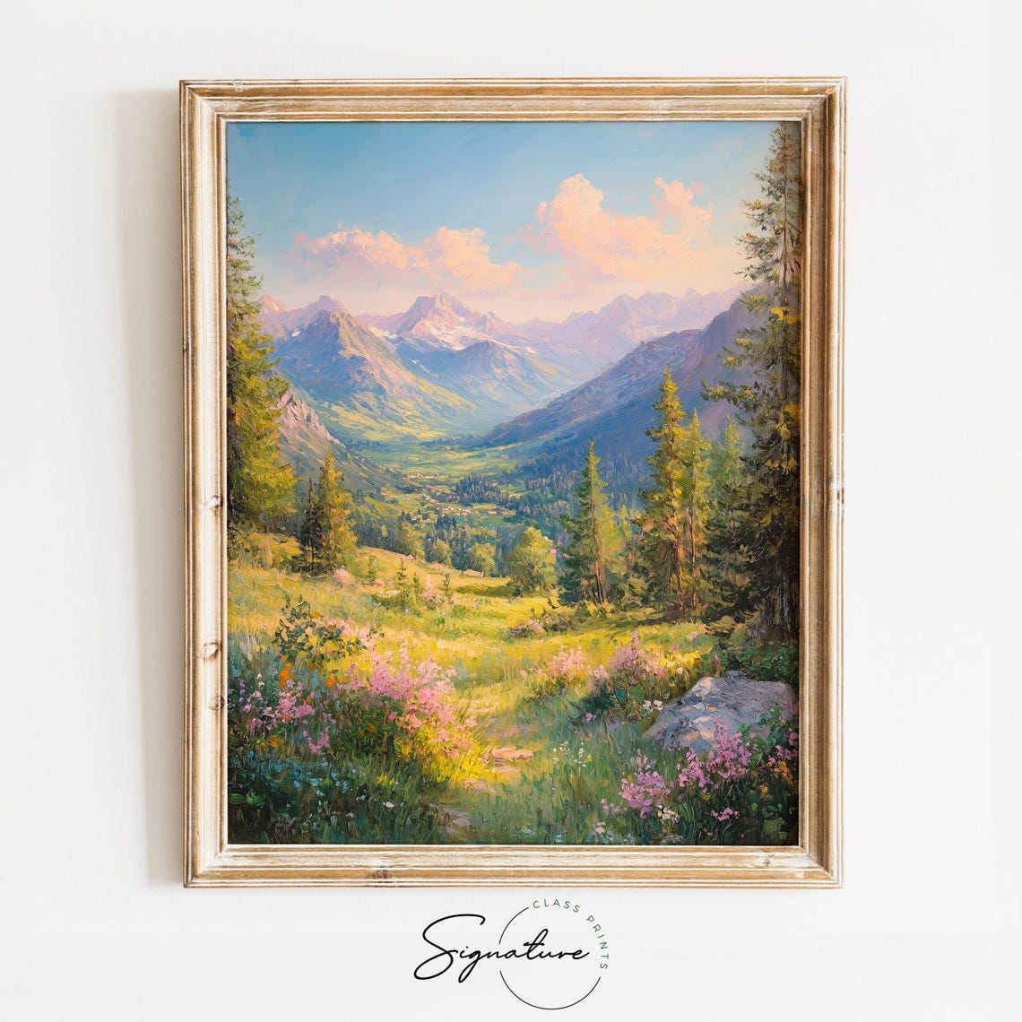Quiet Alpine Valley Rolling Hills With Distant Peaks Pastoral Poster