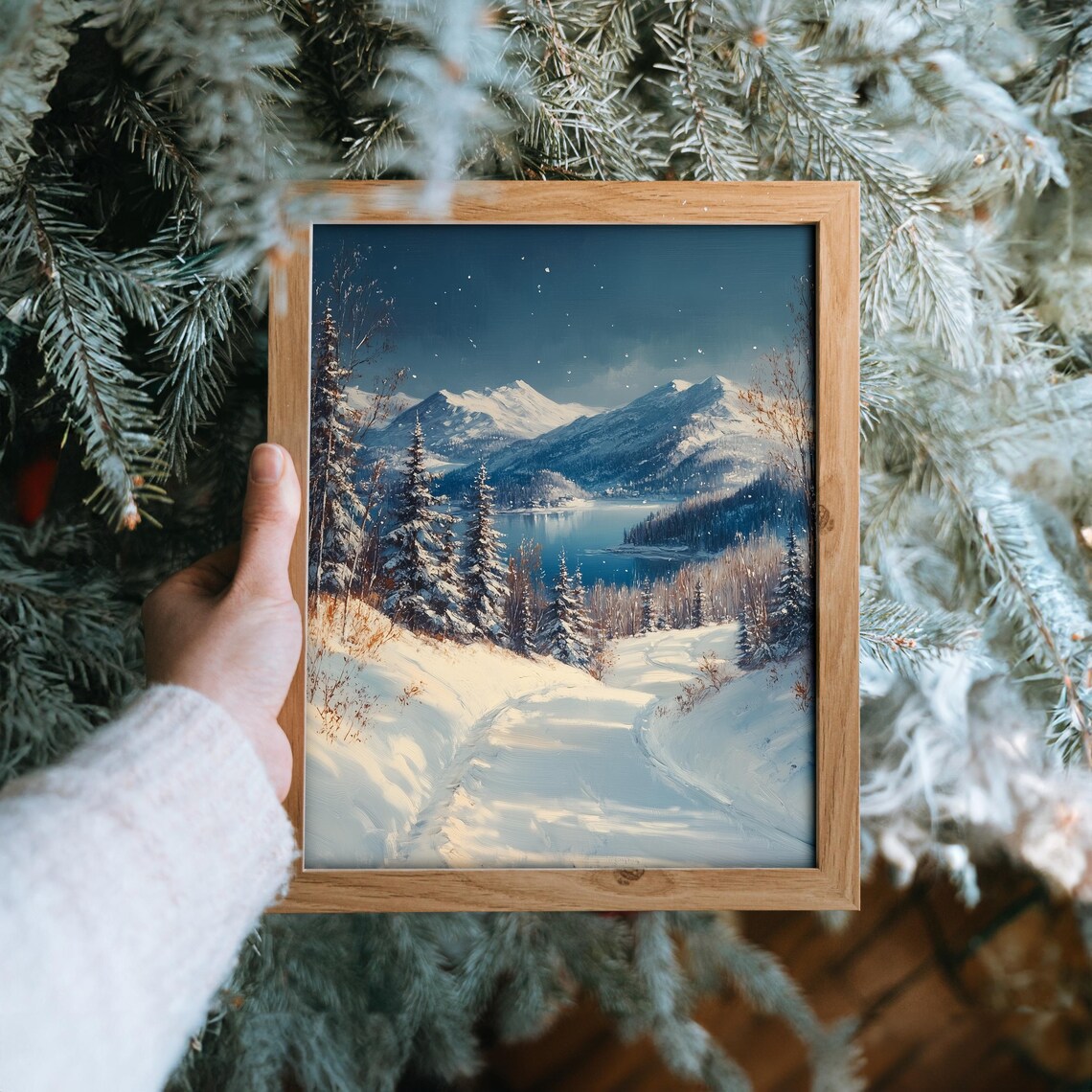 Snowy Mountains at Night over Blue Lake under Starry Winter Sky Poster - Image 6
