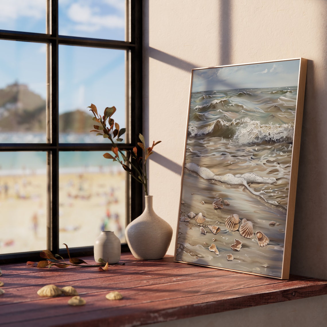 Beach Waves With Scallop Shells Coastal Shoreline Scene Poster - Image 5