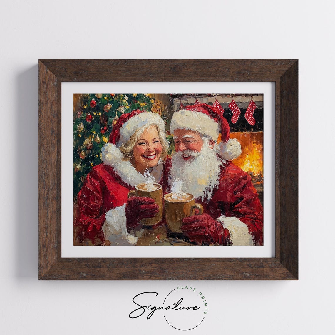 Santa And Mrs Claus Laughing Over Hot Cocoa By The Fire Art Poster - Image 5