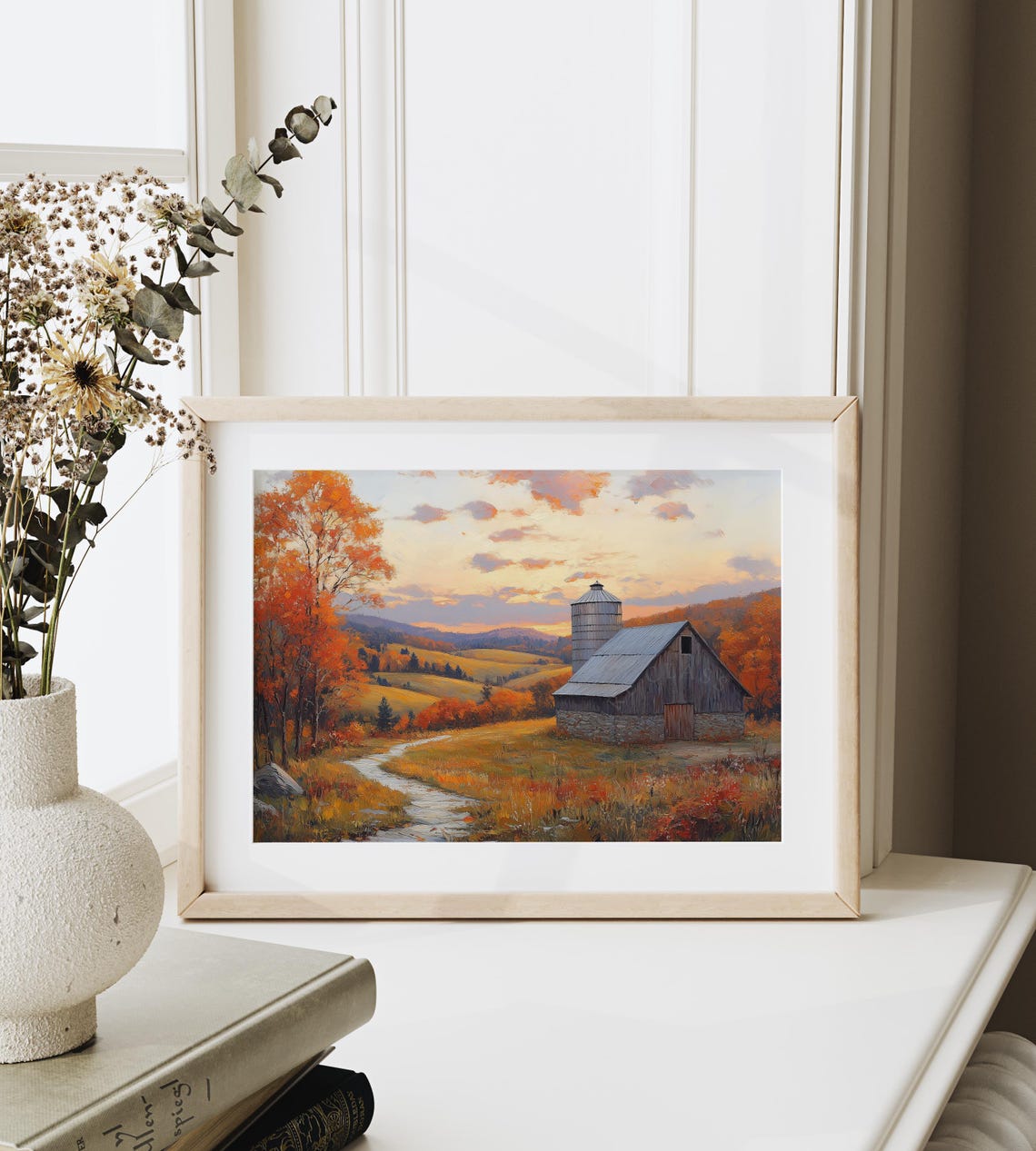 Weathered Barn Silo Sunset Autumn Hills Fall Farm Landscape Wall Art - Image 6