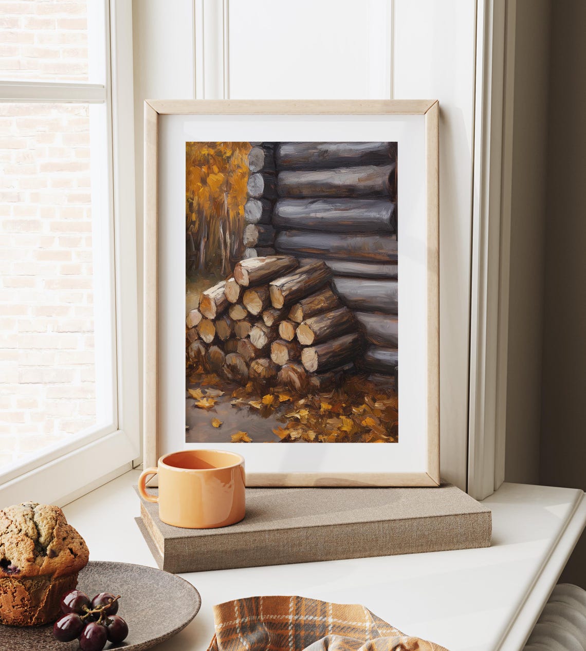 Rustic Log Cabin Firewood Stack With Autumn Leaves Fall Poster - Image 6