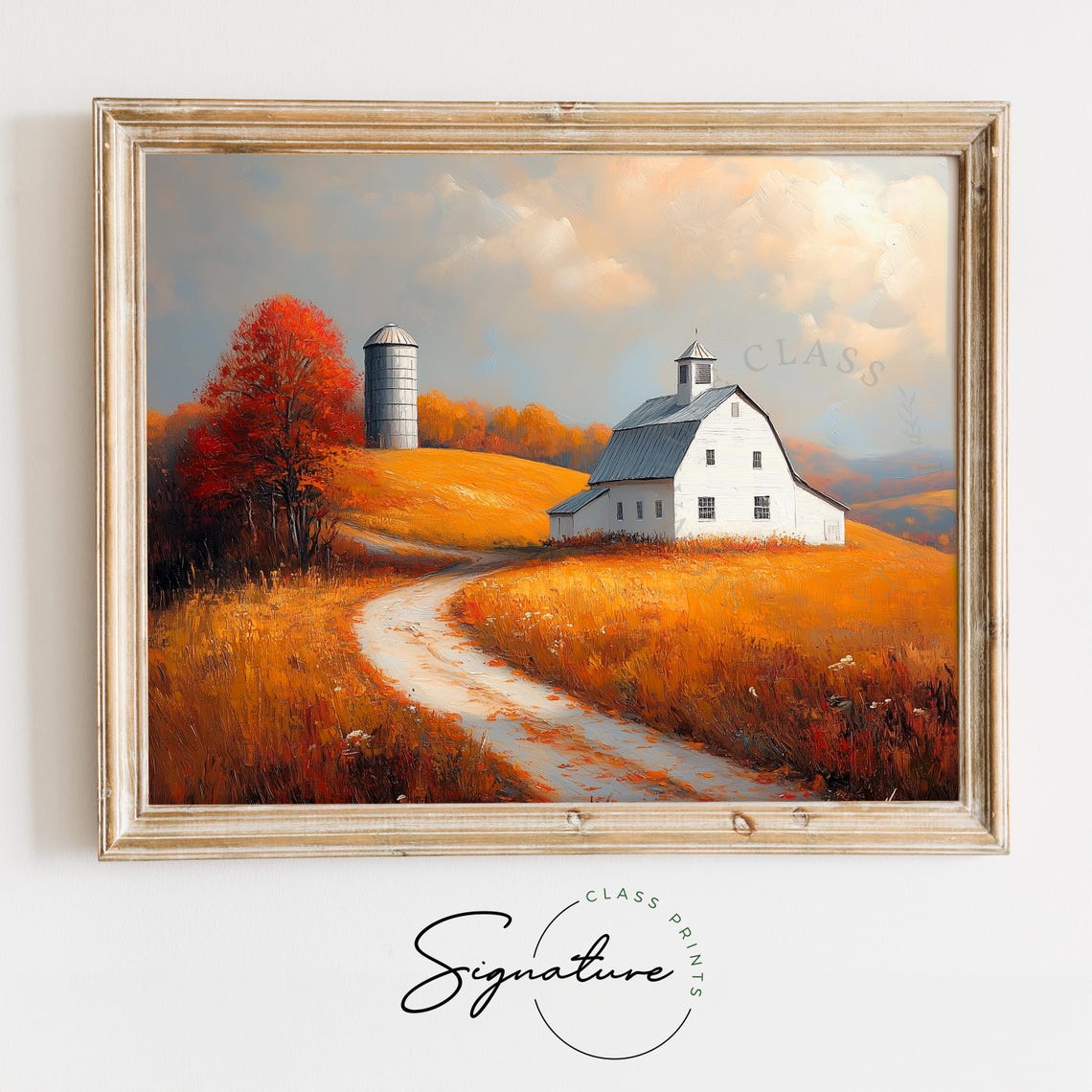 White Barn And Gray Silo On Golden Hill Winding Country Path Poster