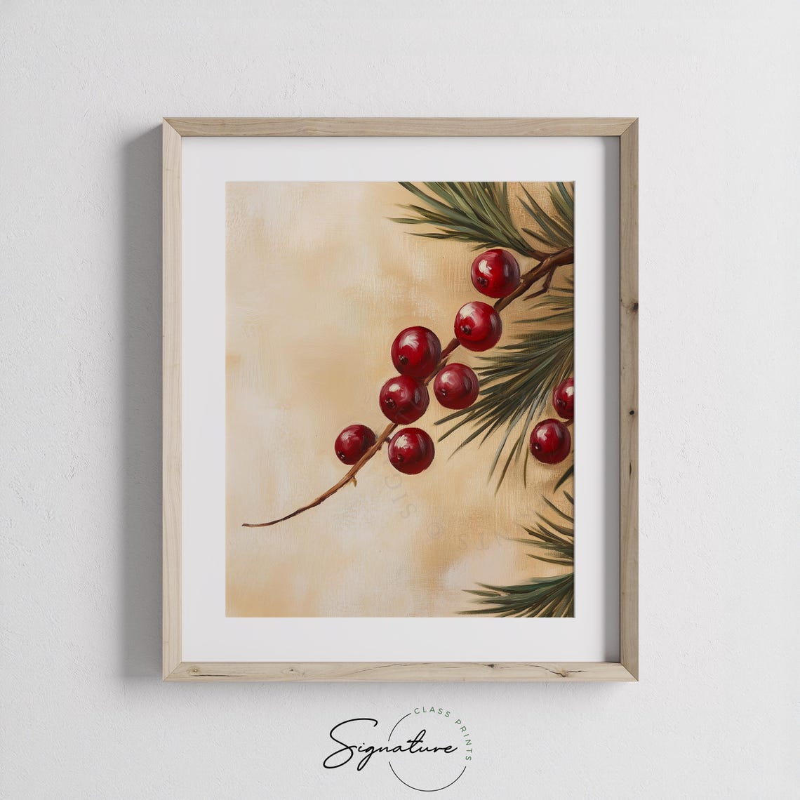 Red Winterberries On Branch With Evergreen Pine Needles Poster - Image 2