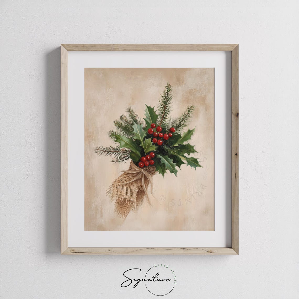 Holly and Pine Sprig Bouquet Wrapped in Burlap Christmas Poster - Image 2