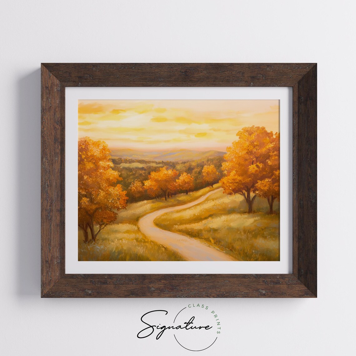 Winding Country Road Painting Golden Autumn Trees Sunset Landscape Poster - Image 5