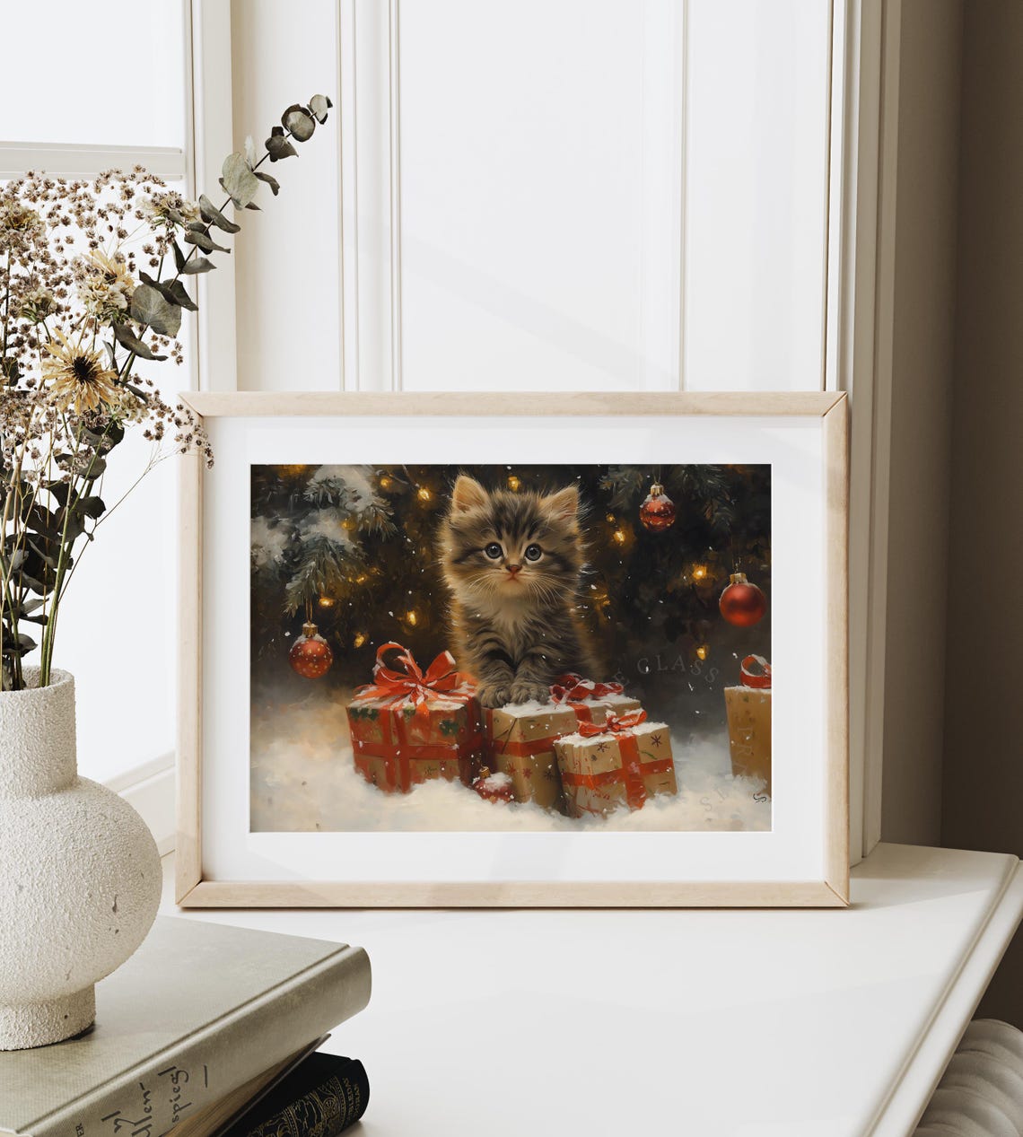 Fluffy Tabby Kitten Sitting With Christmas Gifts Under Tree Poster - Image 6