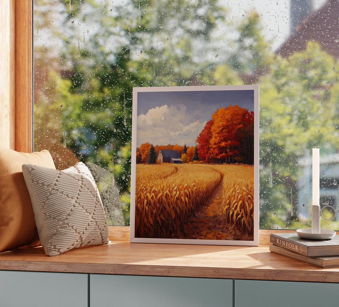 Rustic Barn At The Edge Of A Golden Cornfield Autumn Farm Scene Poster - Image 2