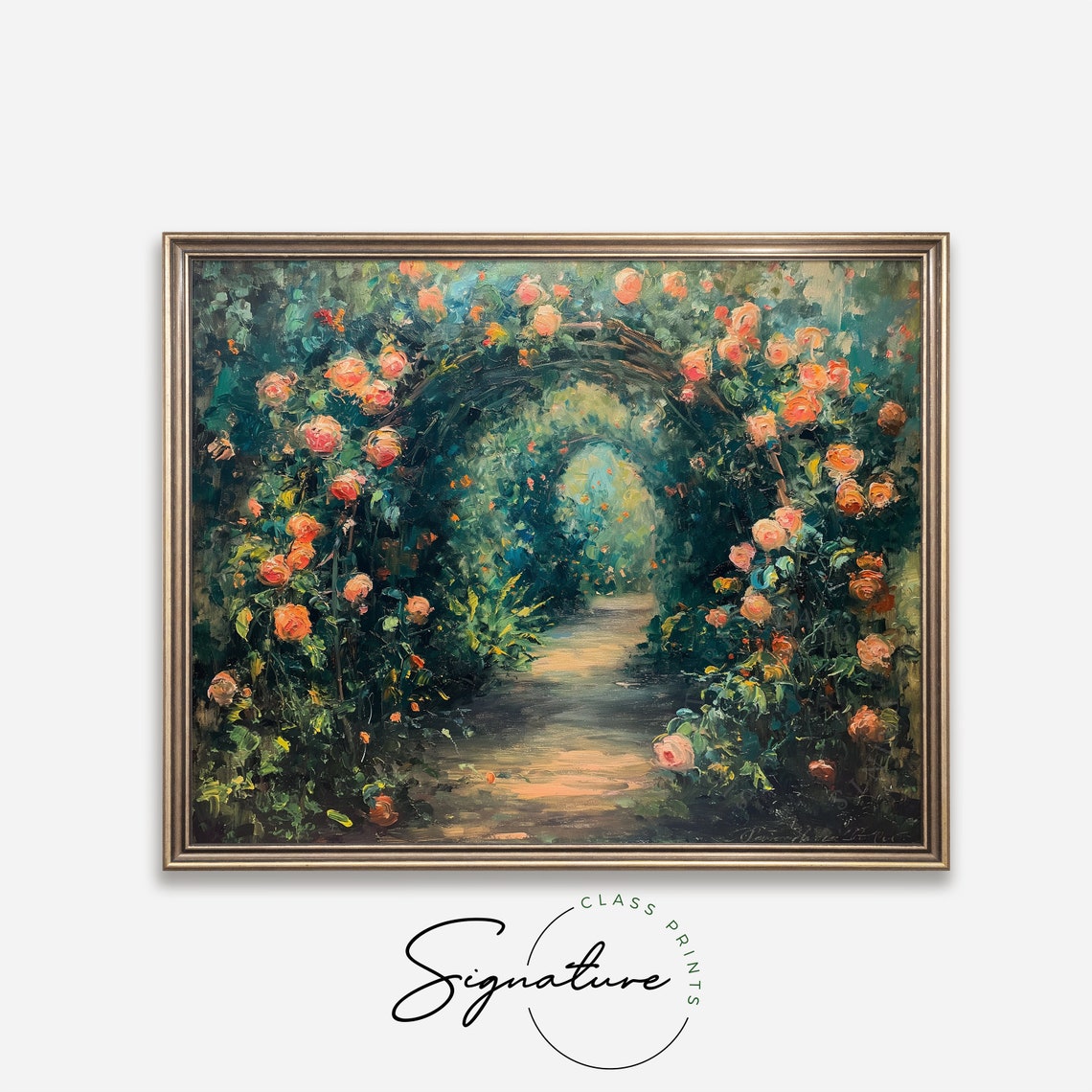 Impressionist Blooming Rose Arch Over Shady Garden Path Floral Poster - Image 4