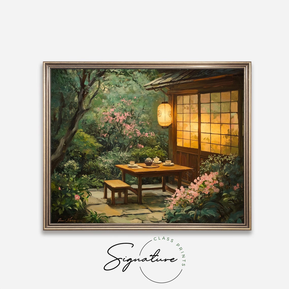 Kyoto Tea House Patio Tea Table Lantern Spring Garden Painting Poster - Image 2