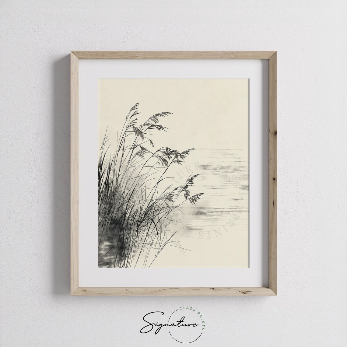 Tall Riverbank Grasses Swaying In Wind Monochrome Sketch Poster - Image 3
