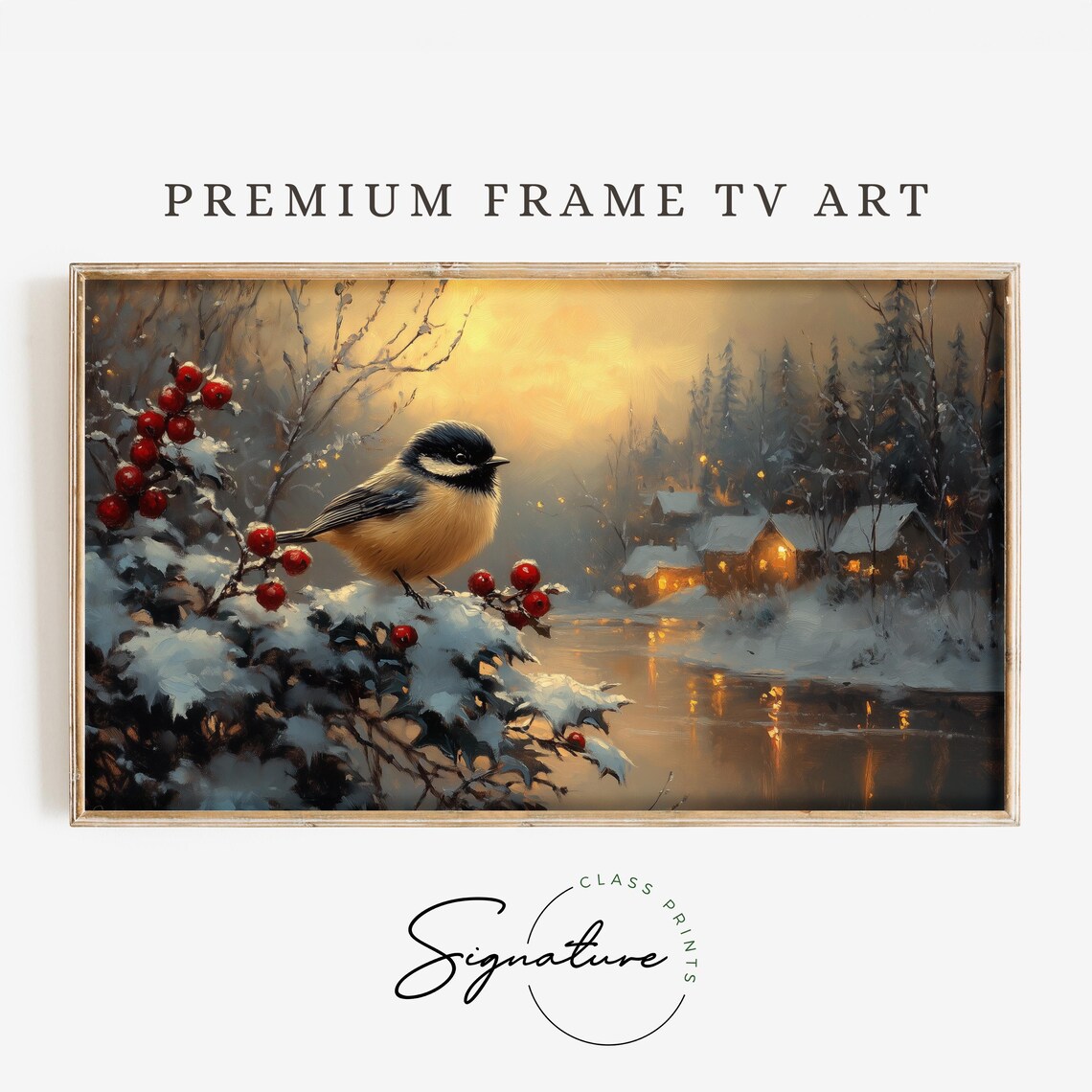 Chickadee In Holly Cottagecore Christmas Art Print