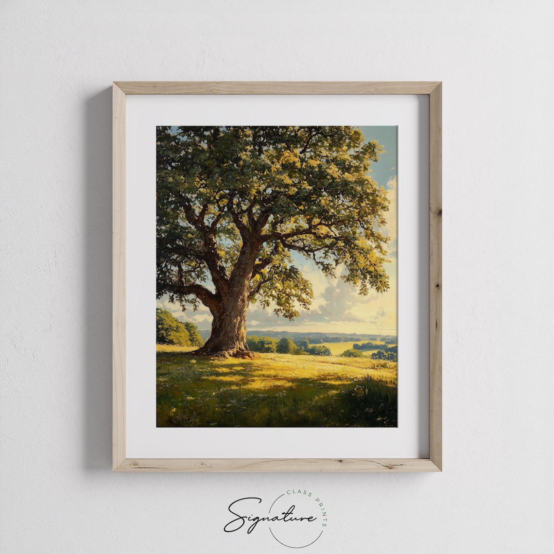 Grand Oak Tree In Golden Meadow Landscape Oil Painting Poster - Image 3