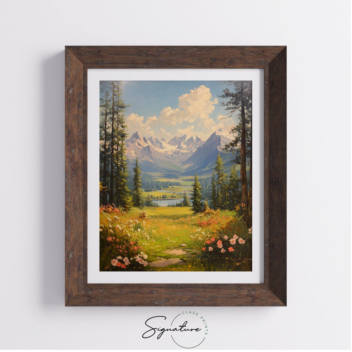 Tranquil Valley Wildflowers With Pines Lake And Mountain Peaks Poster - Image 3