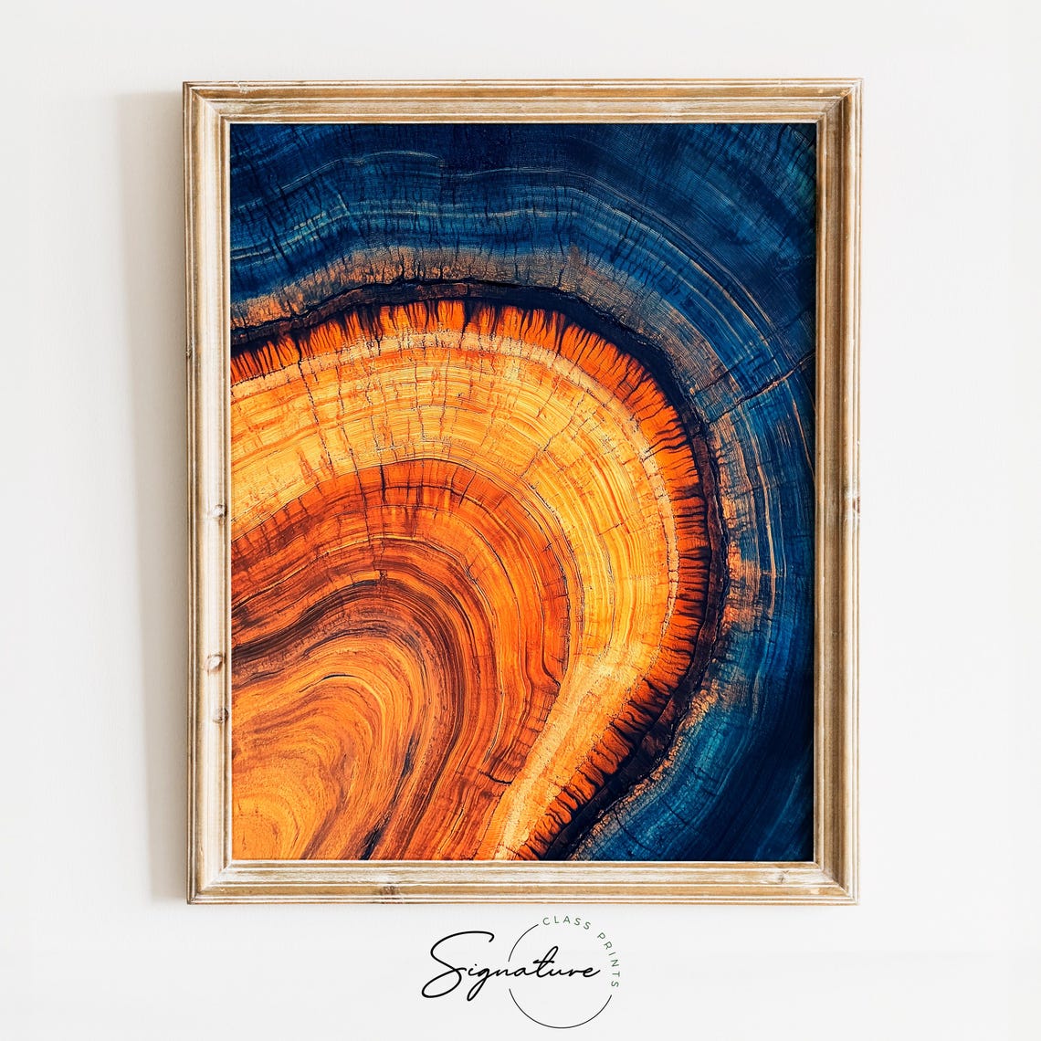 Abstract Tree Ring Cross Section Blue Amber Wood Grain Wall Art