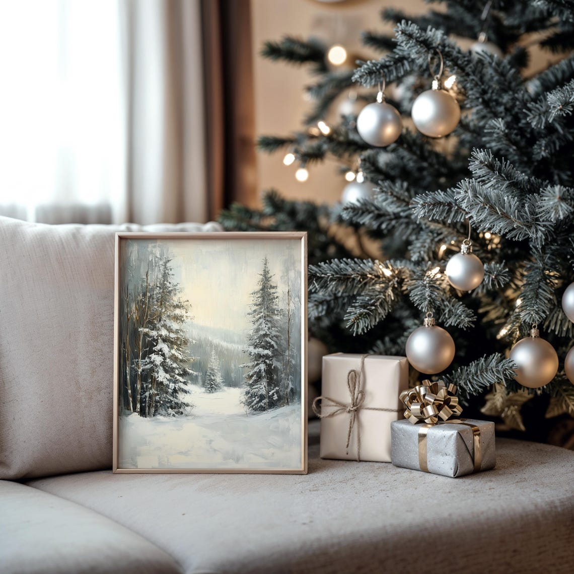 Snow Laden Fir Trees and Birches Muted Quiet Winter Forest Poster - Image 5