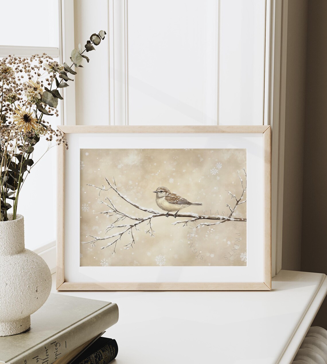 Songbird on Snowy Branch Falling Snowflakes Winter Bird Poster - Image 6