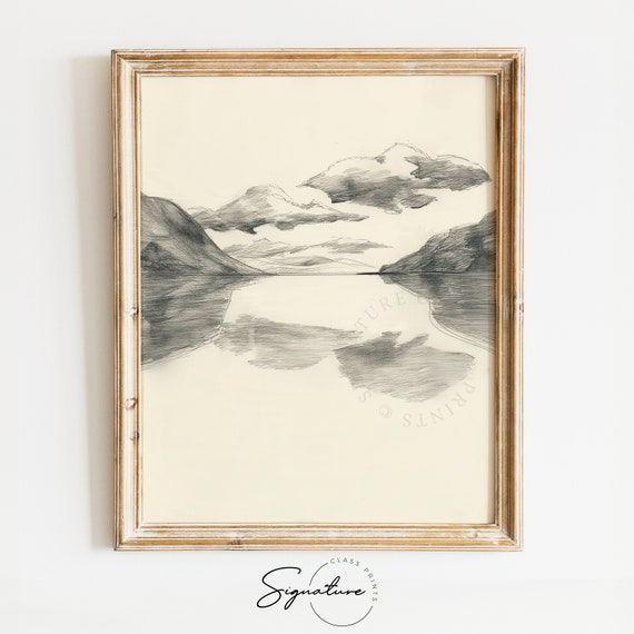 Reflection Of Clouds In A Still Lake Sketch Serene Lake Scene Art Calm Water Reflection Decor Tranquil Nature View 775