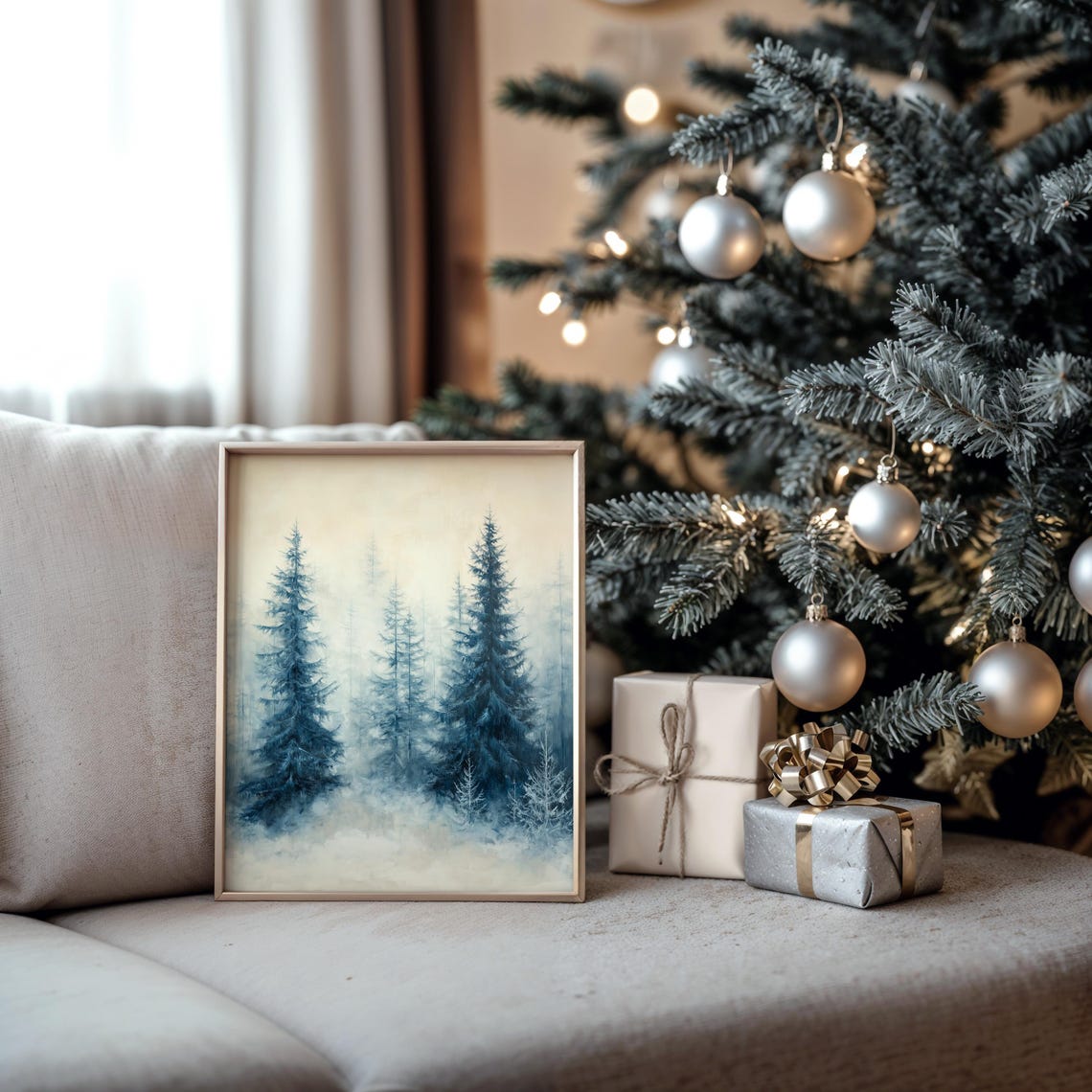 Misty Blue Green Pine Forest in Soft Winter Haze Landscape Poster - Image 6