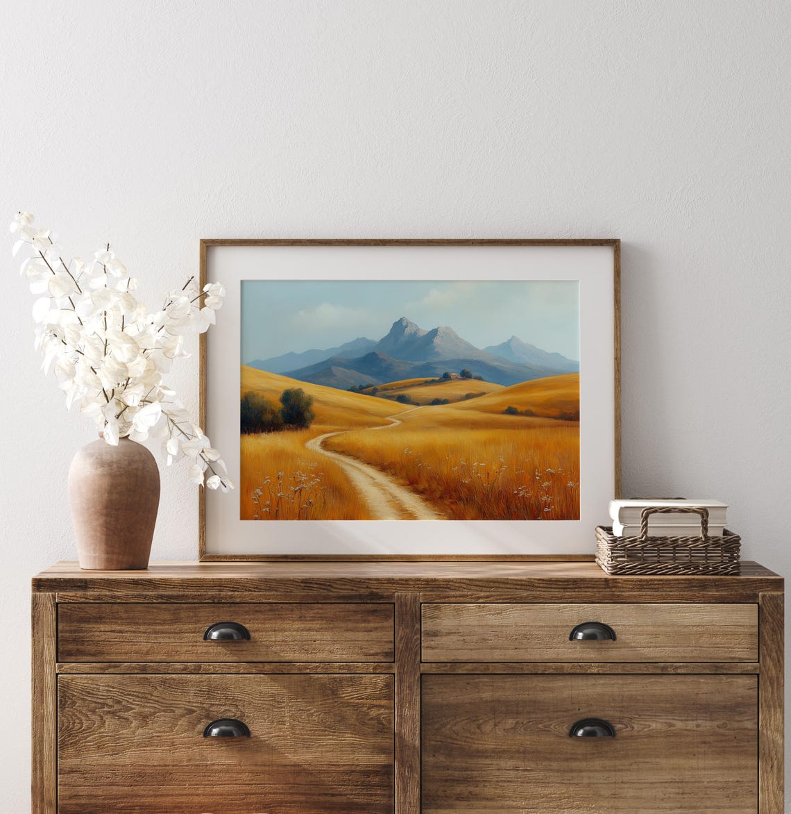 Golden Rolling Hills Mountain View Autumn Country Path Wall Art - Image 3