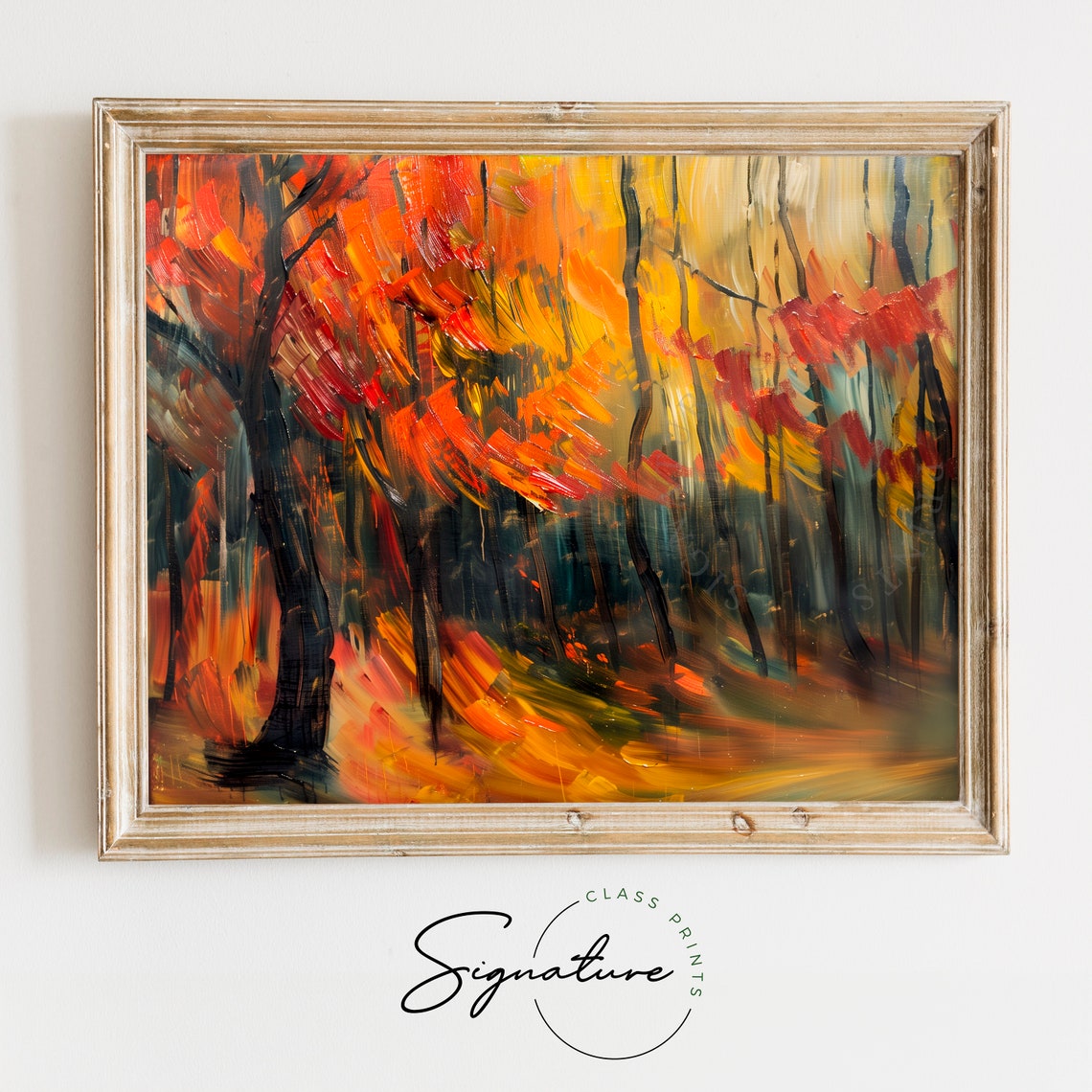 Windswept Autumn Forest in Bold Strokes of Red Orange and Gold Poster
