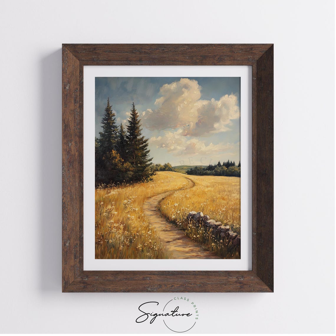 Sunlit Path Through Golden Broad Meadow With Pines Classic Art Poster - Image 3
