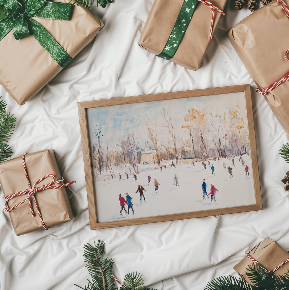 Families Ice Skating Together On A Sunlit Frozen Lake Poster - Image 2