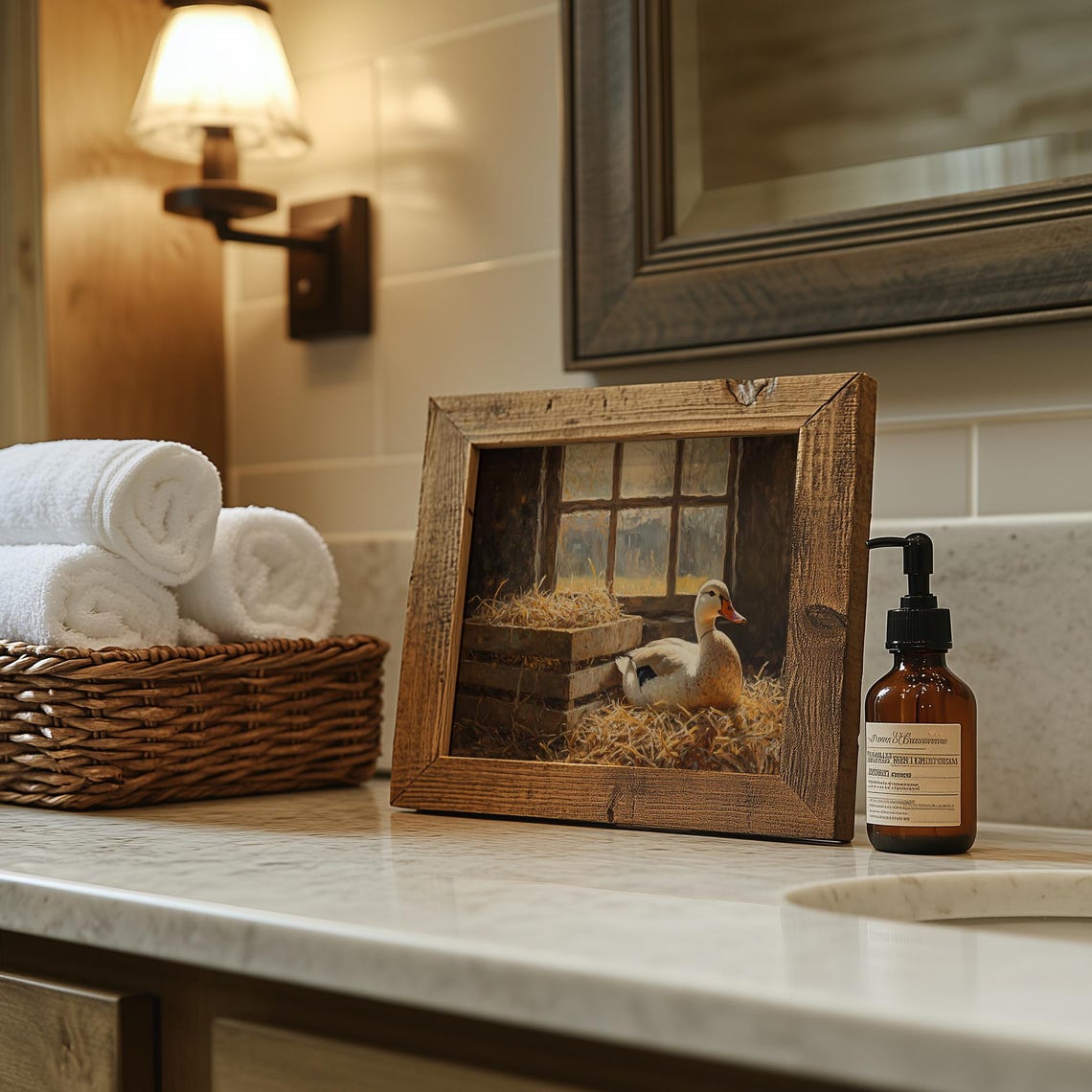 Duck Resting on Golden Straw Barn Interior Warm Rustic Farm Poster - Image 4