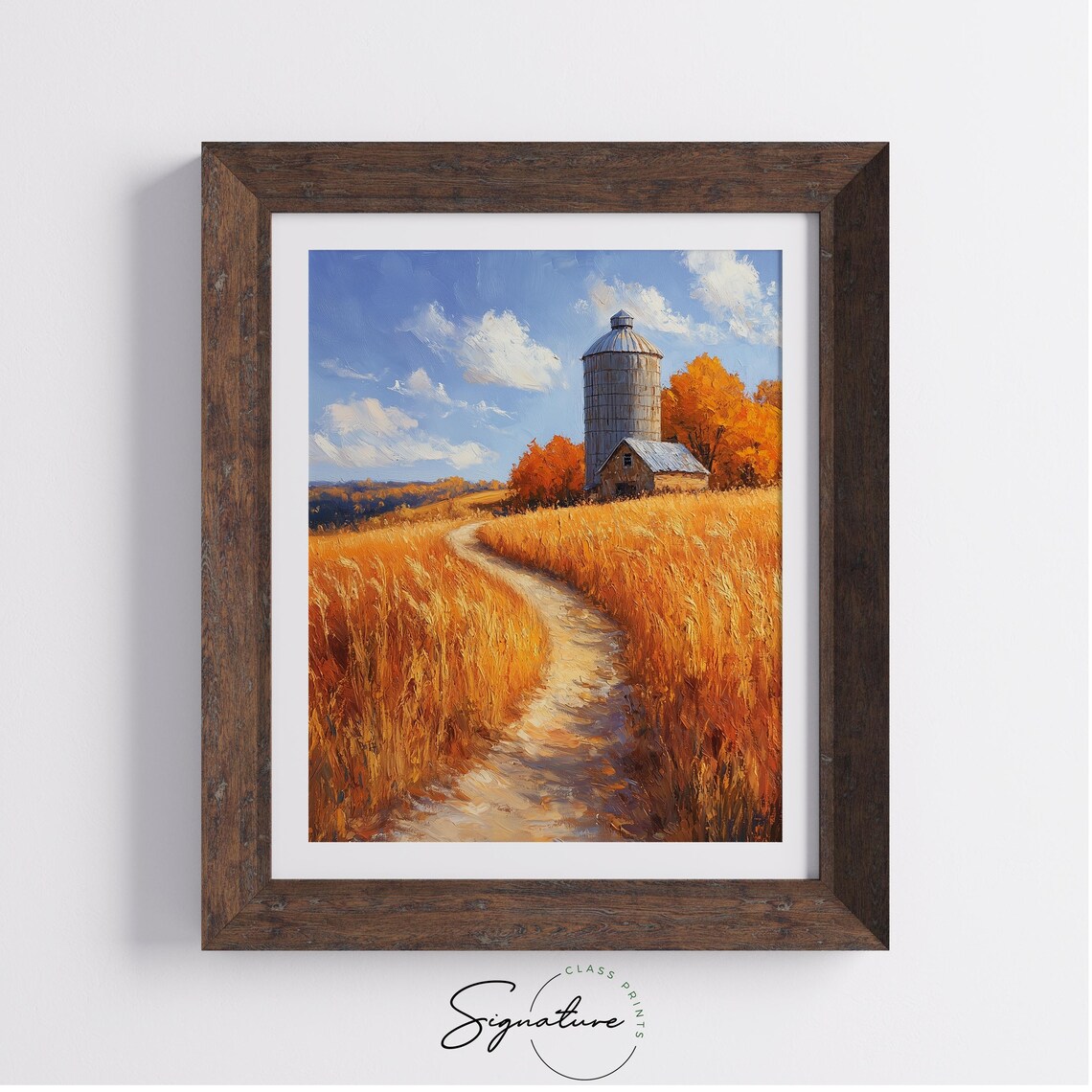 Golden Wheat Field With Old Silo and Barn Under Bright Autumn Sky Wall Art - Image 4
