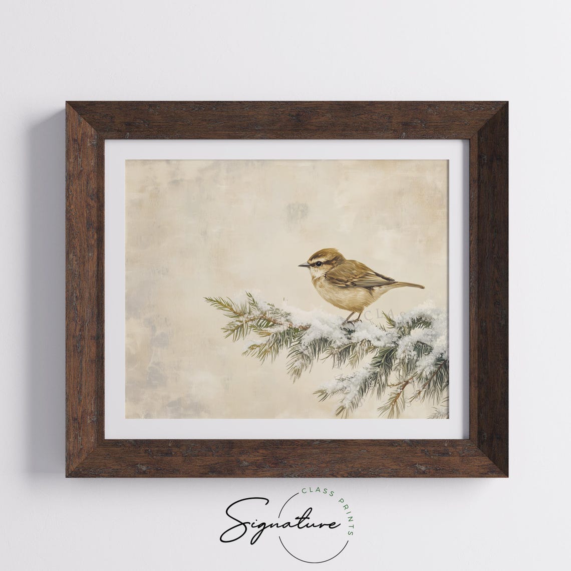 Sweet Goldcrest On Snowy Fir Branch Rustic Winter Bird Art Poster - Image 4