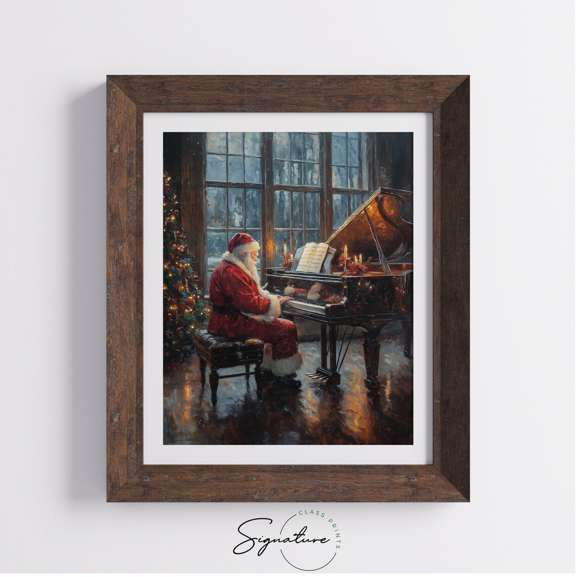 Santa Claus Playing Grand Piano Candlelit Christmas Night Poster - Image 5