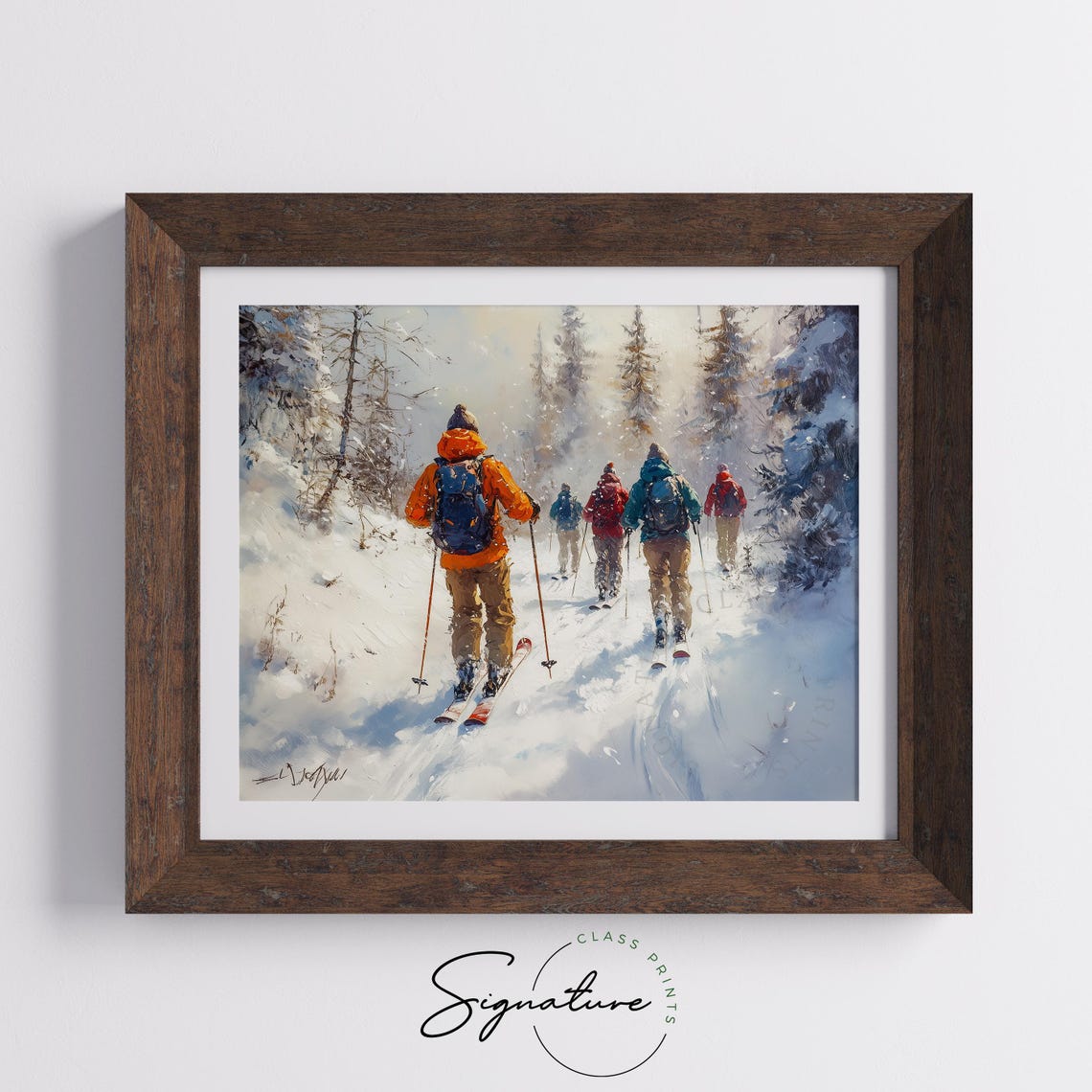Friends Cross Country Skiing Through Snowy Forest Winter Poster - Image 5
