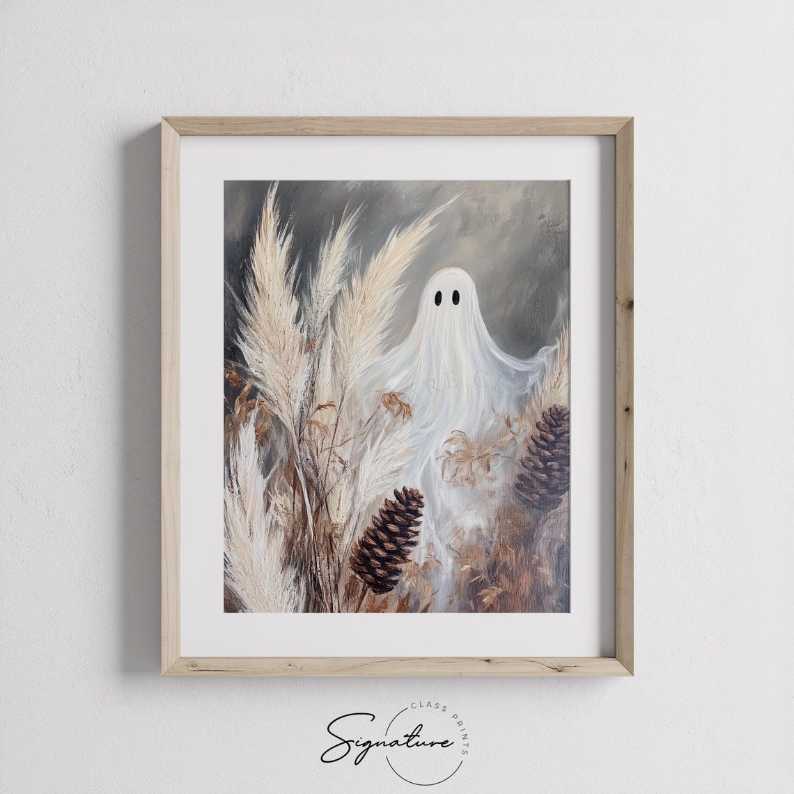 Moody White Ghost Among Pampas Grass and Pinecones Halloween Poster - Image 3