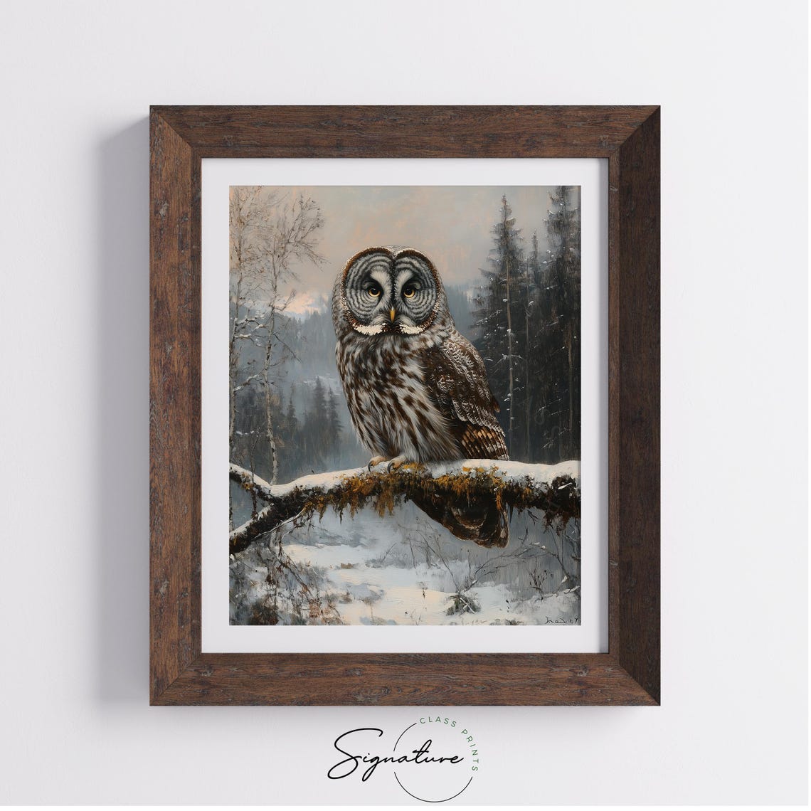 Majestic Great Grey Owl Perched On Snowy Branch Wildlife Poster - Image 2