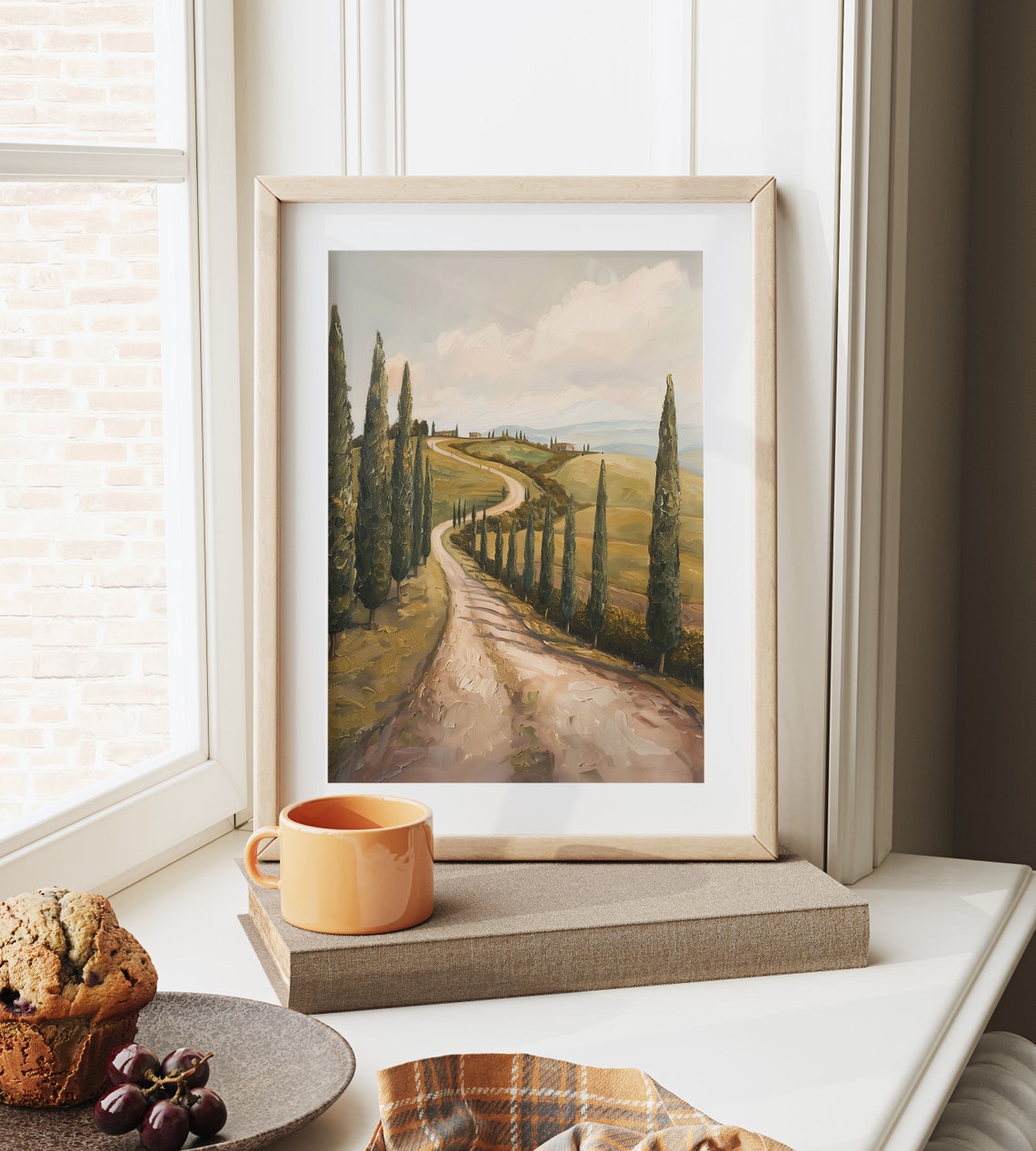 Tuscan Road Tranquility Cypress Tree Lined Pathway Art Rustic Landscape Warm Toned Wall Decor Countryside Home Artwork 273 - Image 6